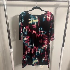 Apostrophe Multicolor Abstract 3/4 Sleeve Shift Dress
